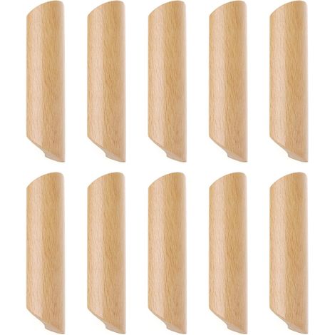 Lot de 10 Poignées de Placard en Bois 128mm Forme Éventail Poignée pour Meuble Tiroir avec Vis (1/4)