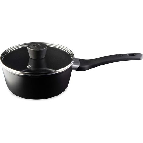 Casserole Tout Feux, Induction, Gaz, Céramique, Anti-adhésive, Revêtement Anti-Dérapant, Poignée Ergonomique, Couvercle en Verre, 18cm, Noir (1/5)