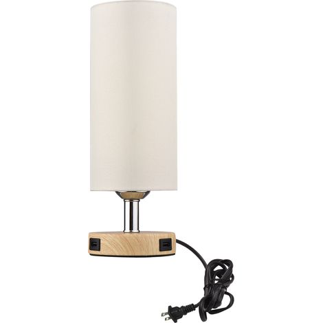 Lampe de table tactile abat-jour tissu base bois 3 intensités 2 ports USB LED E26 6W 2700K design moderne (1/4)