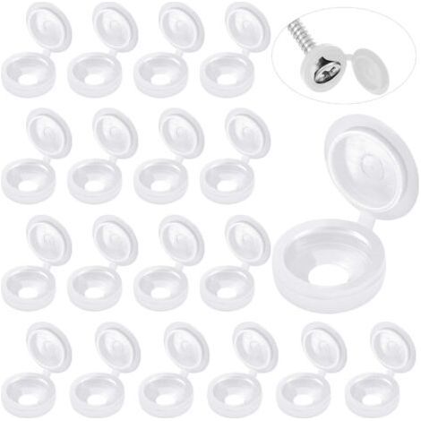 100 Pièces Cache-vis à charnière Cache-vis en plastique Cache-vis plié Cache-vis rondelle Flip Tops (Blanc,S) (1/5)
