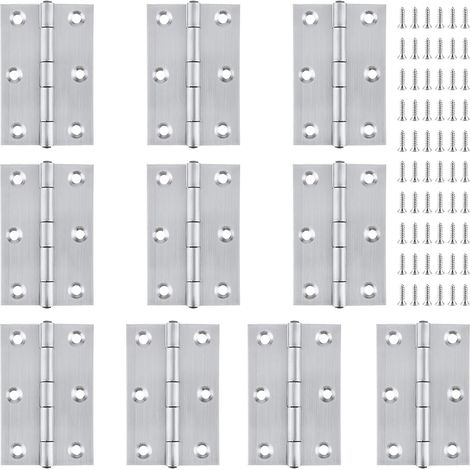 10 Stück Edelstahl-Türscharniere, Schranktürscharnier – 75 mm – faltbar – mit 60 Schrauben – für Schränke, Fenster, Türen – Silber (1/5)