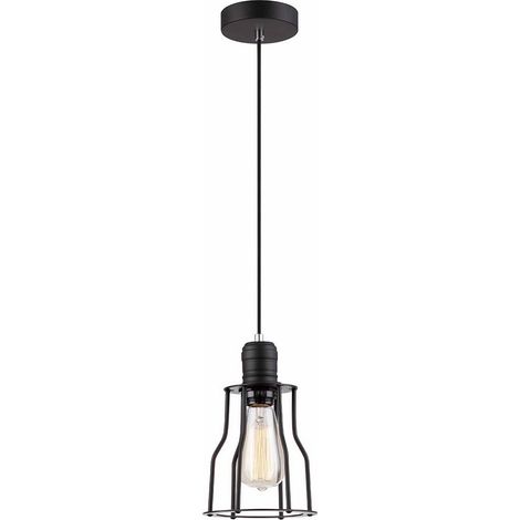 Italux Moshi - Suspension industrielle et rétro noire 1 lumière avec abat-jour cage, E27