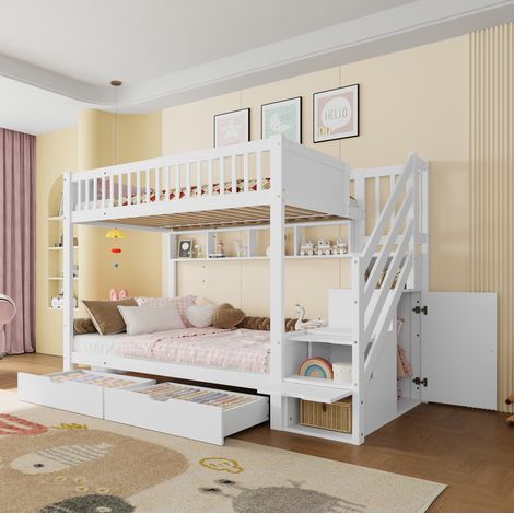 Lit 90x200 superposé avec rangements blanc HAVRYA (1/5)