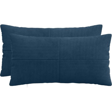 Irovami Lot de 2 housses de coussin, bleu marine, velours côtelé, 40x80 cm (1/5)