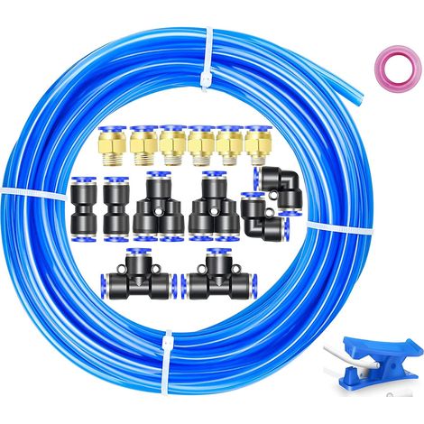 Blue 10M Polyurethane Garden Hose 4mm OD X 2.5MM ID PU Air Tubing with 14 Connector Kits and Cutter Flexible Weather Resistant (1/5)