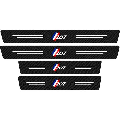 (4 pièces pour 207) 4 autocollants de protection de seuil de porte compatibles avec Peugeot 206, 207, 307, 308, 3008, 4008 et 5008. Accessoires décoratifs en cuir et fibre de carbone. (1/4)