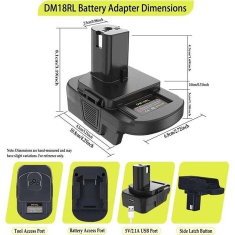 DM18RL Akkuadapter für Ryobi 18V Lithium-Ionen-Akku-Werkzeuge, wandelt DeWalt 18V/20V oder Milwaukee 18V Li-Ionen-Akkus für 18V-Netzteile um (1/5)