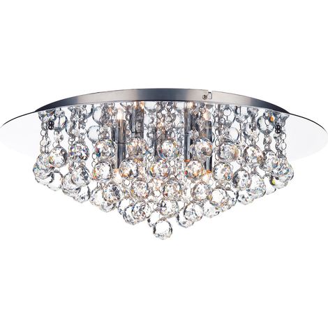 DAR PLUTO - Plafonnier affleurant Compte-gouttes en verre cristal chromé poli, 5x G9 (1/4)