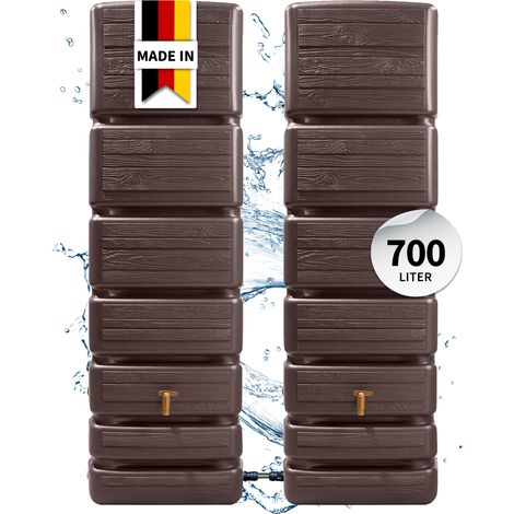 4rain Regentonne Wandtank SLIM WOOD DECOR SET 700 L, darkwood, 2x Slim 350L, inkl. Verbinder