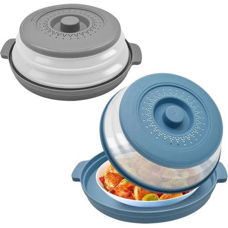 Deux couvercles pour four à micro-ondes avec plateaux, pare-éclaboussures pliable 2 en 1, faisant également office de filtre. (1/5)