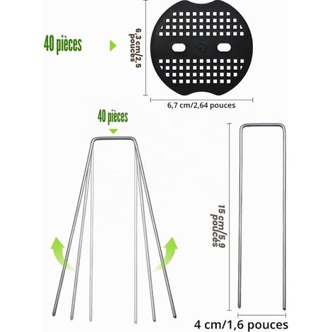 Mulch Cloth Fixing Pegs with Sardine Washers, 15 cm Galvanised Steel Garden Pegs, Canvas Mulching Stakes for Camping, Weed Protection, Geotextile, Tarpaulin (1/2)