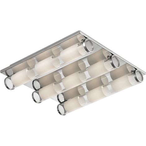 Plafoniera in vetro satinato per soggiorno Plafoniera cromata, alluminio, 9 LED 3W 300Lm bianco caldo, LxLxH 40x40x8 cm