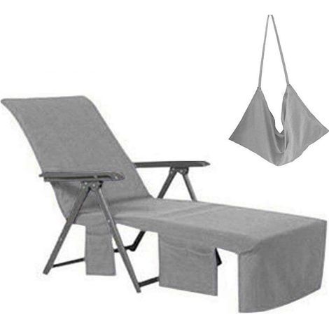 Mikrofaser-Strandtuch-Liegenstuhlbezug, Pool-Liegenstuhlbezug mit Taschen zum Sonnenbaden im Urlaub (Grau) (1/5)
