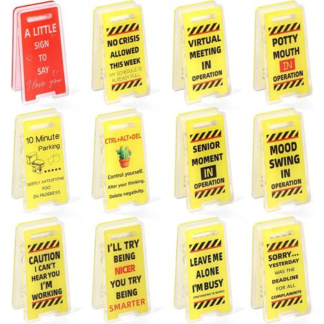 12pcs Panneau Bureau Amusants, 3x5,5cm Panneau d'Avertissement Amusant Humour pour les Fournitures Mini Porte-Notes pour Hommes Femmes et Collègues de Bureau (1/5)