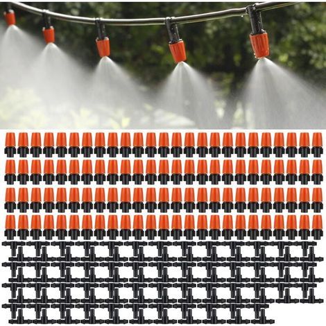 Lot de 100 Micro Pulvérisateurs à Débit Réglable pour Irrigation de Jardin, têtes de Brumisateur avec Kit de Brumisation D'irrigation Goutte à Goutte à Goutte 3 T (Orange) (1/5)