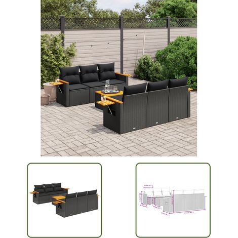 The Living Store 7-tlg. Garten-Sofagarnitur mit Kissen Schwarz Poly Rattan - Gartenmöbel Set - Gartensorte - Outdoor Möbel - Lounge Sofa - Rattan Gartenmöbel (1/3)