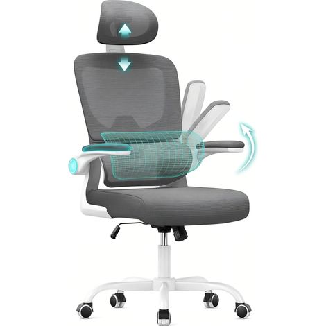 Breathable Computer Chair with Dynamic Lumbar Support 360° Swivel White and Grey