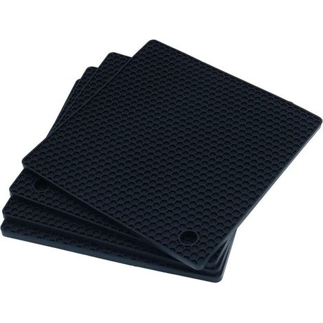 Lot de 4 maniques en silicone multi-usages, antidérapantes, flexibles, durables, résistantes à la chaleur, pour table de cuisine, noir