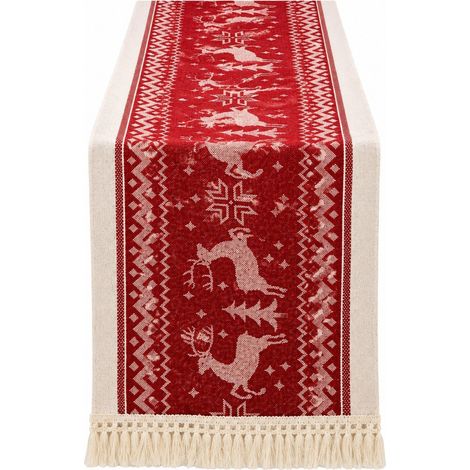 Chemin de table rouge de Noël, en lin et coton imperméable, long drapeau de table pour meuble TV ou table basse, 35 x 45 cm - Rouge élan (1/5)
