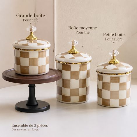 Bocal de conservation hermétique en émail à carreaux marron et blanc 1,7 L 1.7 réf 0805 20 × 14 × 14 cm 740 g – Livraison gratuite