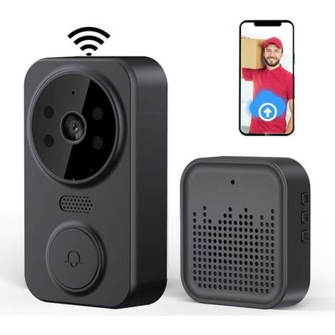 1 Sonnette vidéo WiFi, Audio bidirectionnel, Vision nocturne, 50 mélodies, Stockage cloud, Noir (1/4)