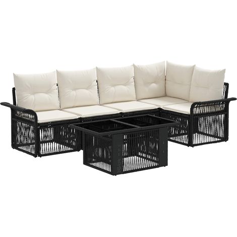 Ensemble de canapé de jardin 6 pc Noir et blanc crème polyrotin vidaXL (1/5)