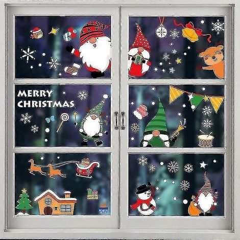 Weihnachts-Fensteraufkleber-Set Schneeflocken Elch elektrostatisch haftend Tür- und Fensterdekoration (1/5)
