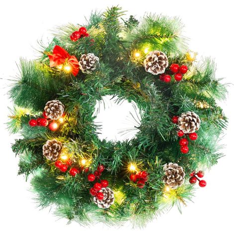 Kranz MagicHome Weihnachten, natur, mit Tannenzapfen, 20x LED, warmweiß, 3xAA, 8 Funktionen, 30 cm (1/2)