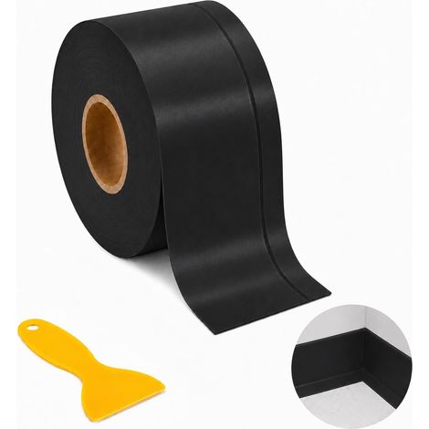 Plinthe souple autocollante en PVC - 70 mm x 20 mm - Flexible - Pour cuisine, salle de bain, mur, sol décoratif (6 m, noir) (1/5)