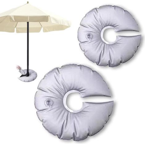 Deux poids de parasol remplis d'eau pour balcon, plage et terrasse. Sacs de lestage en forme de U pour une stabilité et une sécurité optimales. (1/5)