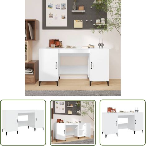 The Living Store Schreibtisch Hochglanz-Weiß 140x50x75 cm Holzwerkstoff - Industrieller Schreibtisch - Weißer Schreibtisch - Holzwerkstoff Schreibtisch - Schreibtisch Mit Schubladen - Home Office Möbe (1/5)