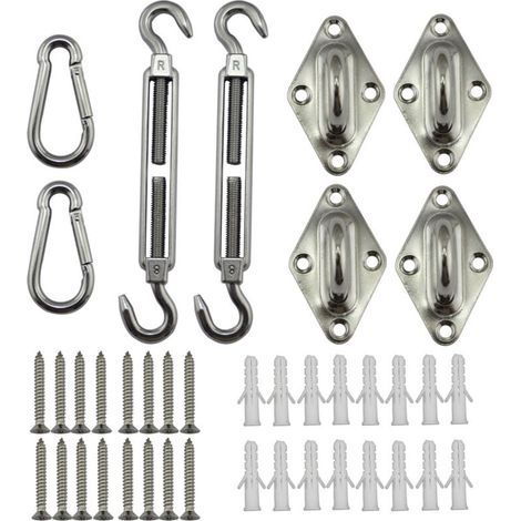 Kit de fijación para toldos, de acero inoxidable, para la instalación segura de toldos cuadrados y triangulares. (1/4)