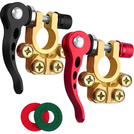 2 Pcs Quick Release Battery Terminal Connectors, 4 Way Brass Car Terminals Battery Connectors Positive and Negative 12V/24V/60V for Cars, Trucks, Boats, RVs (1/5)