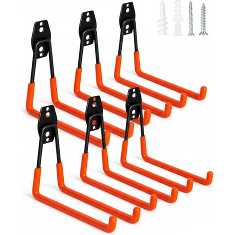 Set mit 6 robusten Haken – Wandmontierte Aufbewahrungshaken, geeignet zum Aufhängen von Leitern, Seilen, Gartenschläuchen und sperrigen Gegenständen. (1/5)
