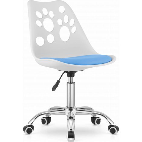 Sedia PRINT Girevole in Ecopelle Bianca e Blu con Base Cromata (1/5)