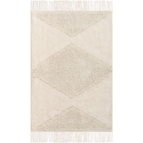Area Rug Bathmat Beige Cotton 60 x 90 cm Decorative Boho Style Living Room Kids KHONOMA (1/5)