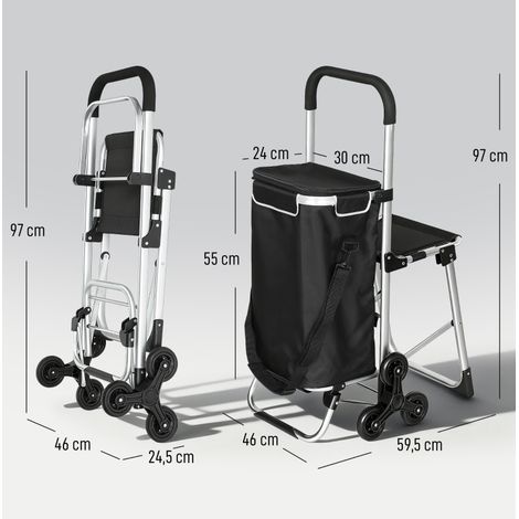 Chariot de courses 40 L à 3 roues en aluminium avec siège et sac Oxford HAVRYA (1/5)