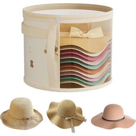 Scatola per cappelli vintage - Organizer pieghevole per cappelli con coperchio trasparente, portaoggetti da viaggio protettivo antipolvere Custodia per cappelli portatile per dormitorio (1/5)