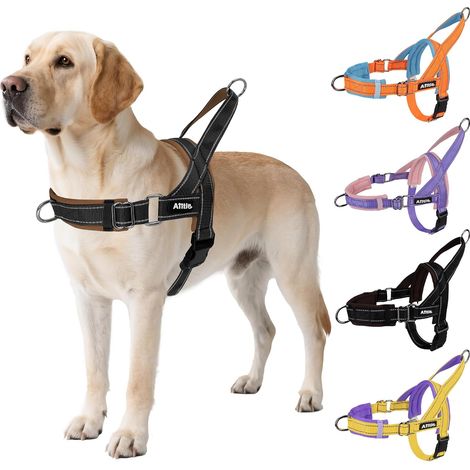 Harnais réglable amélioré pour Chien, rembourré, Doux et Confortable, Gilet Tactique Anti-Fuite, Harnais réfléchissant léger pour Chiens de Taille Moyenne Noir-Brun M (1/5)