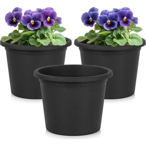 Lot de 4 Pots de Fleur Ronds Ø15xH11 cm - Noir Écologique