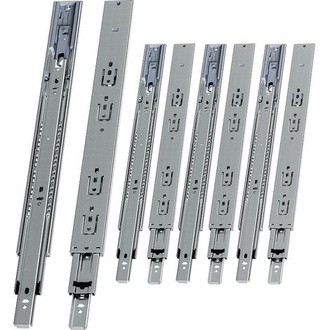 Randaco Guías para cajones 45 kg, 3 partes, acero laminado en frío, guía telescópica, para cocina, baño y oficina 4 par 450mm (1/5)