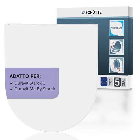 SCHÜTTE Sedile WC adatto per Duravit Starck 3, con abbassamento automatico, made in EU, coperchio rimovibile in termoindurente infrangibile, coperchio WC e occhiali fino a 250 kg, bianco (1/5)
