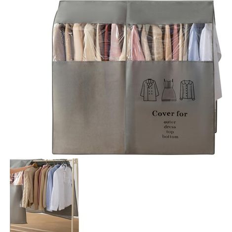 Housse à vêtements anti-poussière avec fenêtre transparente et fermeture Velcro, idéale pour suspendre et ranger vêtements, robes, hauts et manteaux. Grise (1/5)