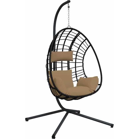 Maison Exclusive - Sedia a Uovo Sospesa con Supporto Tortora Polyrattan e Acciaio (1/5)