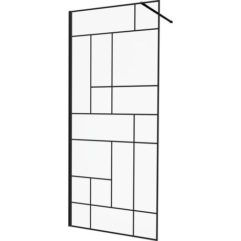 KINEDO - Paroi Douche Solo Design+ - Verre 6 mm + Profilé & Cadre Fin Aluminium - Traitée Anti-Calcaire - Fabriquée en France - L.100 x H.200 cm - Verre Sérigraphié Mondrian + Profil & Cadre Noir Mat (1/5)