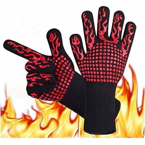 Gants de Barbecue 1 Paire,Gants de Four Anti-Chaleur Jusqu'à 800°C Universel Gants de Cuisine Résistant à la Chaleur et Antidérapants Gants Parfait pour BBQ Grill Four Cuisine et Cheminée (Rouge)-Fei (1/4)
