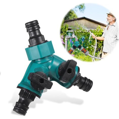 Connecteur de tuyau d'arrosage à 2 voies - Répartiteur robinet en Y avec vannes marche/arrêt individuelles pour irrigation jardin 1 pièce. (1/5)