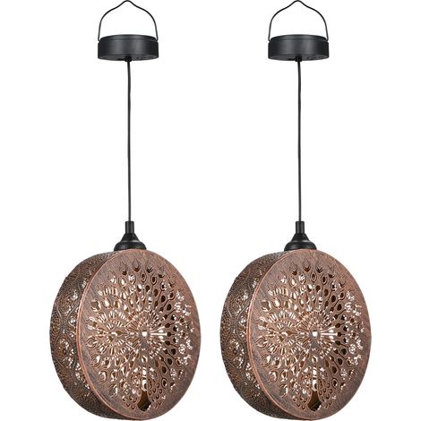 Lot de 2 lanternes solaires LED 0,04 W DC2V, suspension extérieure, design en forme de paon, contrôle par inducteur de lumière sensible, étanchéité IPX4, batterie haute capacité intégrée de 600 mAh (1/5)