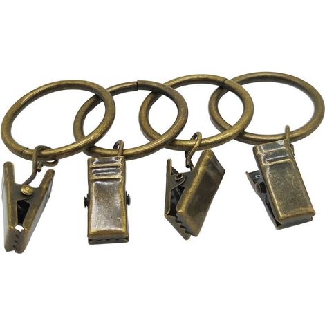 Lot de 50 anneaux de rideaux en métal, antirouille, diamètre 32 mm, anneaux en bronze avec pinces à rideaux. (1/4)