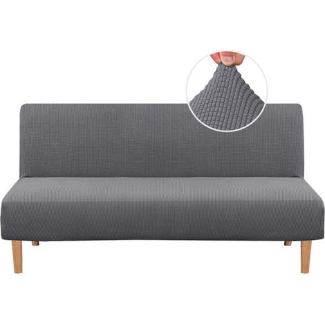 Housse de canapé sans accoudoirs - housse de canapé élastique - texture riche - excellente élasticité - tissu jacquard à petits carreaux - grise (1/5)